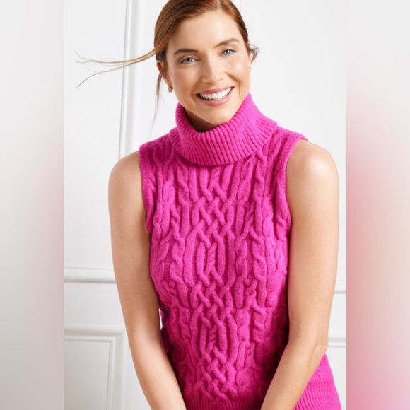 TALBOTS | Pink Cable Knit Turtleneck Sweater - Picture 1 of 3